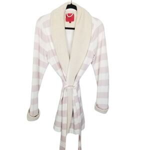 Vintage Victorias Secret Bath Robe Red Label Striped Size S Faux Fur Loungewear